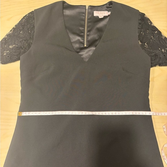 Ted Baker Black Dress with Gold Zip and Lace Sleeves (Size 0) - Picture 10 of 11